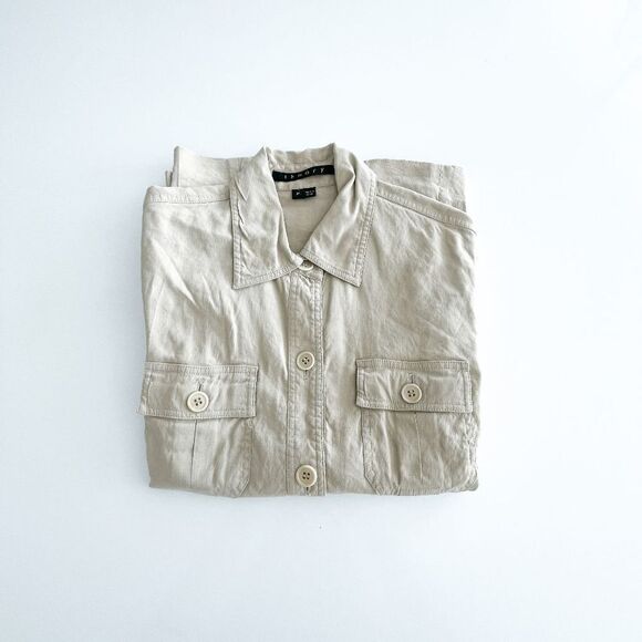 Theory Womens Saffron B Blazer Linen Long Sleeve Button Front Career Tan Small - Picture 5 of 8